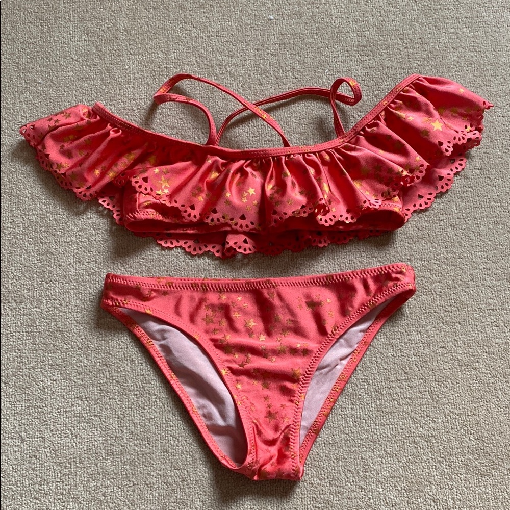 Ruffled Coral Bikini Set